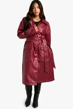 Best boohoo Petite Contrast Stitch Trench Coat red