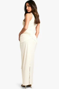 Best Sale boohoo Petite Double Slinky Twist Front Sleeveless Maxi Dress cream