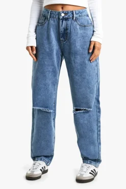 Fashion boohoo Petite High Waist Distressed Mom Jeans vintage blue