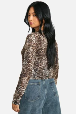 Cheap boohoo Petite Leopard High Neck Cardigan natural