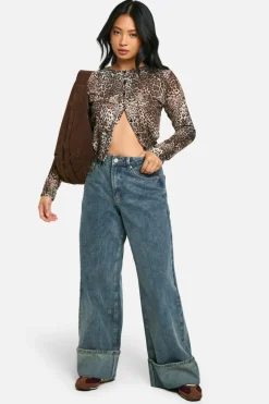 Cheap boohoo Petite Leopard High Neck Cardigan natural