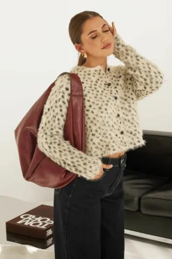 Best boohoo Petite Knitted Fuzzy Cardigan leopard