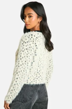 Best boohoo Petite Knitted Fuzzy Cardigan leopard