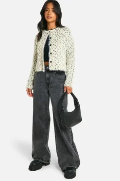 Best boohoo Petite Knitted Fuzzy Cardigan leopard