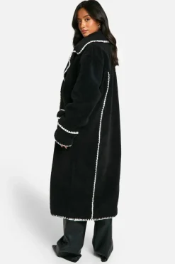 Cheap boohoo Petite Longline Blanket Stitch Teddy Jacket black