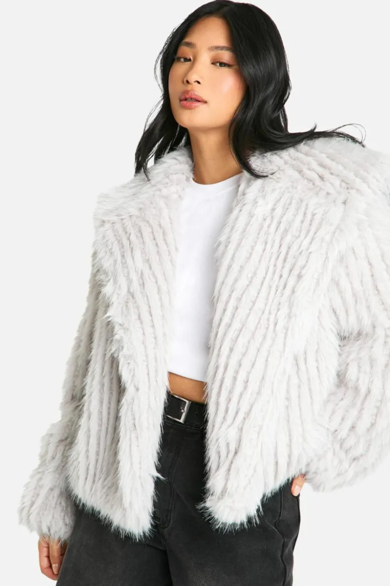 New boohoo Petite Oversized Collared Faux Fur Jacket grey