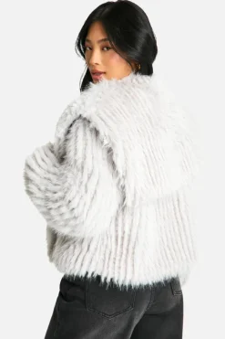 New boohoo Petite Oversized Collared Faux Fur Jacket grey