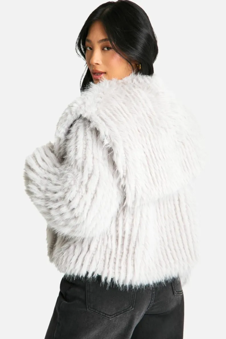 New boohoo Petite Oversized Collared Faux Fur Jacket grey