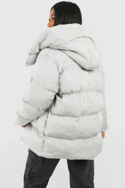 Sale boohoo Petite Oversized Pocket Detail Puffer Jacket grey