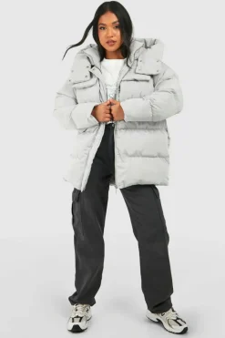 Sale boohoo Petite Oversized Pocket Detail Puffer Jacket grey
