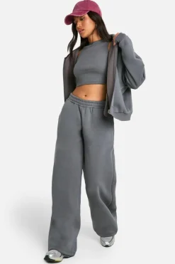 Store boohoo Petite 3 Piece Straight Leg Jogger Tracksuit charcoal