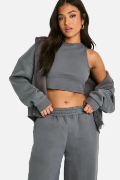 Store boohoo Petite 3 Piece Straight Leg Jogger Tracksuit charcoal