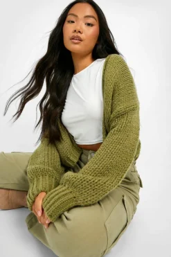 Flash Sale boohoo Petite Premium Chunky Knit Cardigan light khaki