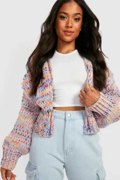 Hot boohoo Petite Premium Chunky Multicoloured Cardigan pink