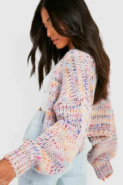 Hot boohoo Petite Premium Chunky Multicoloured Cardigan pink