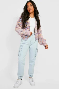Hot boohoo Petite Premium Chunky Multicoloured Cardigan pink