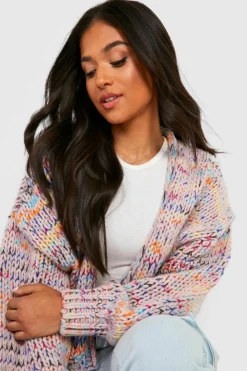 Hot boohoo Petite Premium Chunky Multicoloured Cardigan pink