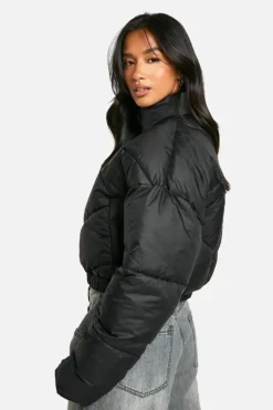 Hot boohoo Petite Quilted Funnel Neck Puffer Jacket black