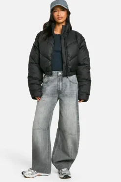 Hot boohoo Petite Quilted Funnel Neck Puffer Jacket black
