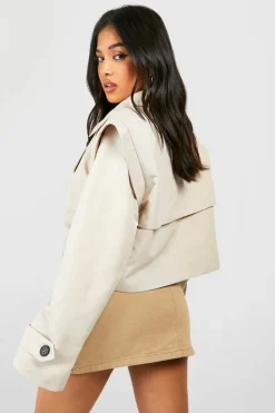 Outlet boohoo Petite Short Trench Coat stone