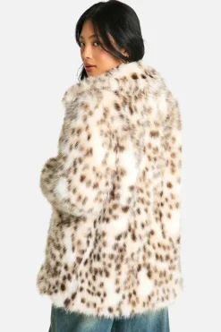 Fashion boohoo Petite Snow Leopard Faux Fur Coat natural