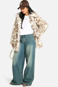 Fashion boohoo Petite Snow Leopard Faux Fur Coat natural