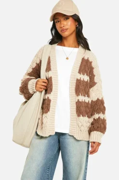 Best boohoo Petite Stripe Bubble Knit Chunky Cardigan stone