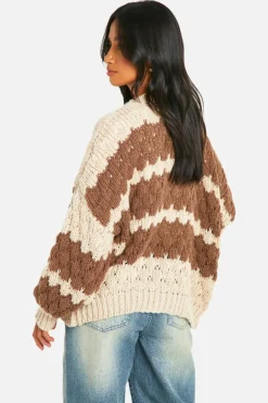 Best boohoo Petite Stripe Bubble Knit Chunky Cardigan stone