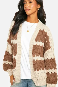 Best boohoo Petite Stripe Bubble Knit Chunky Cardigan stone
