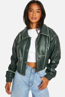 Best boohoo Petite Vintage Look Faux Leather Jacket teal