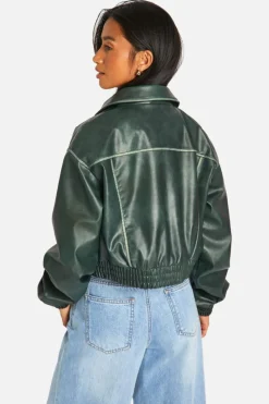 Best boohoo Petite Vintage Look Faux Leather Jacket teal