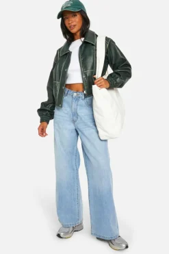 Best boohoo Petite Vintage Look Faux Leather Jacket teal