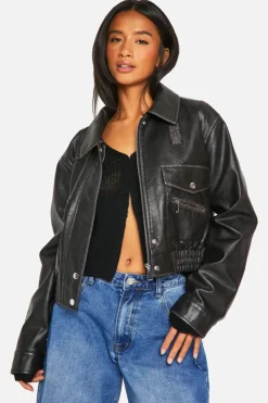 Cheap boohoo Petite Vintage Look Faux Leather Bomber Jacket black