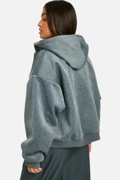 Outlet boohoo Petite Wool Look Hooded Bomber Jacket grey