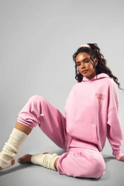 Online boohoo Dsgn Studio Sports Bubble Slogan Oversized Hoodie pink