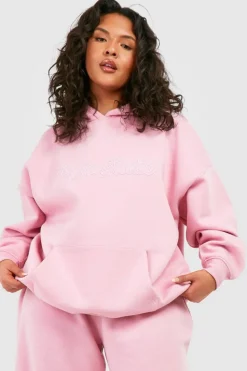 Shop boohoo Plus Dsgn Studio 3d Embroidered Oversized Hoodie pink