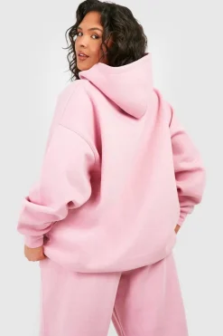 Shop boohoo Plus Dsgn Studio 3d Embroidered Oversized Hoodie pink
