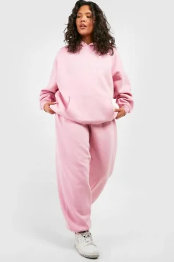 Shop boohoo Plus Dsgn Studio 3d Embroidered Oversized Hoodie pink