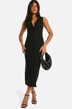 Hot boohoo Pinstripe Bengaline Blazer Midaxi Dress black