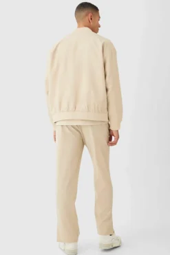 New boohooMAN Pinstripe Elasticated Waist Split Hem Trousers beige