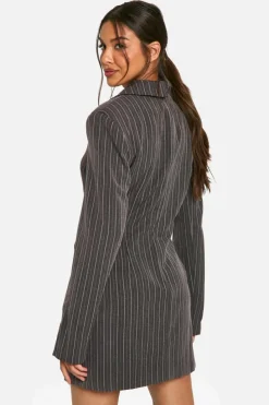 Discount boohoo Pinstripe Lace Up Blazer Dress charcoal