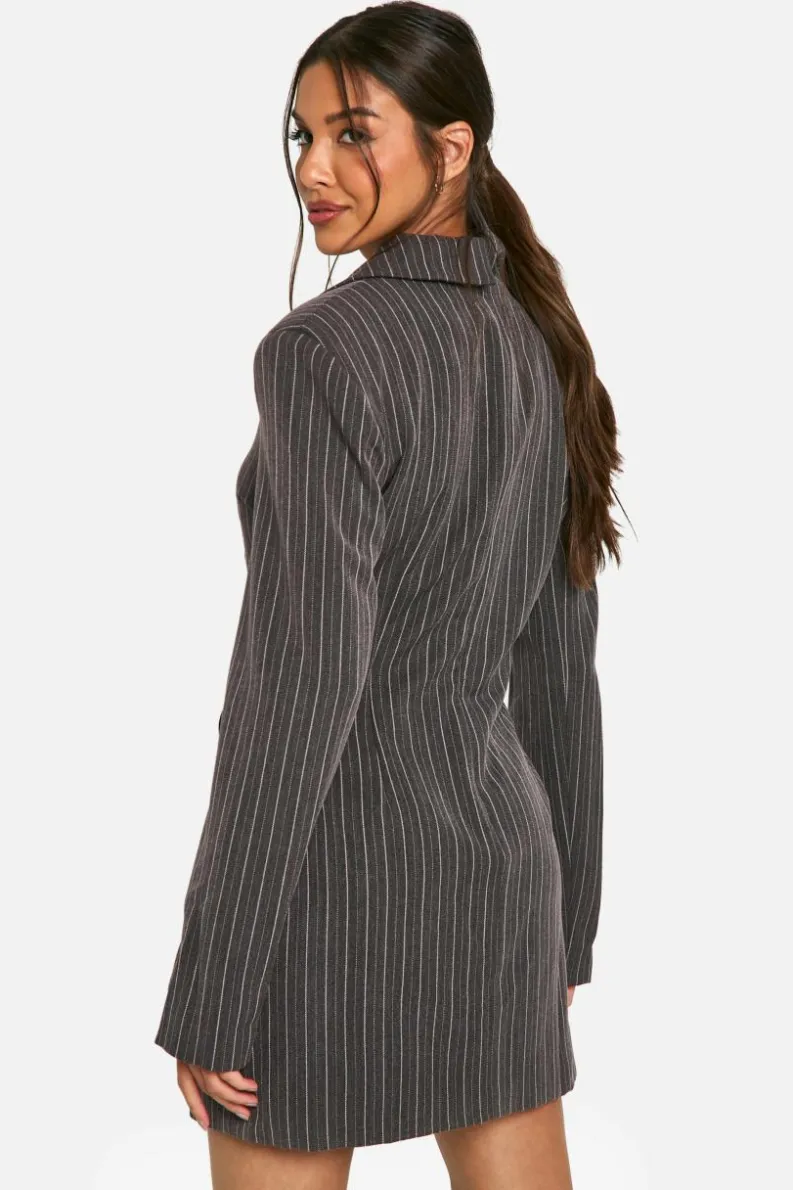 Discount boohoo Pinstripe Lace Up Blazer Dress charcoal