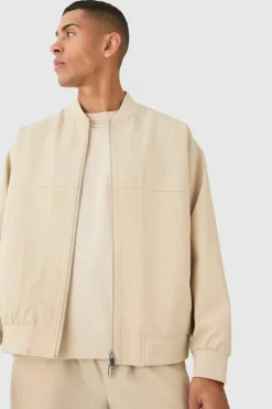 Sale boohoo Pinstripe Oversized Smart Bomber Suit beige