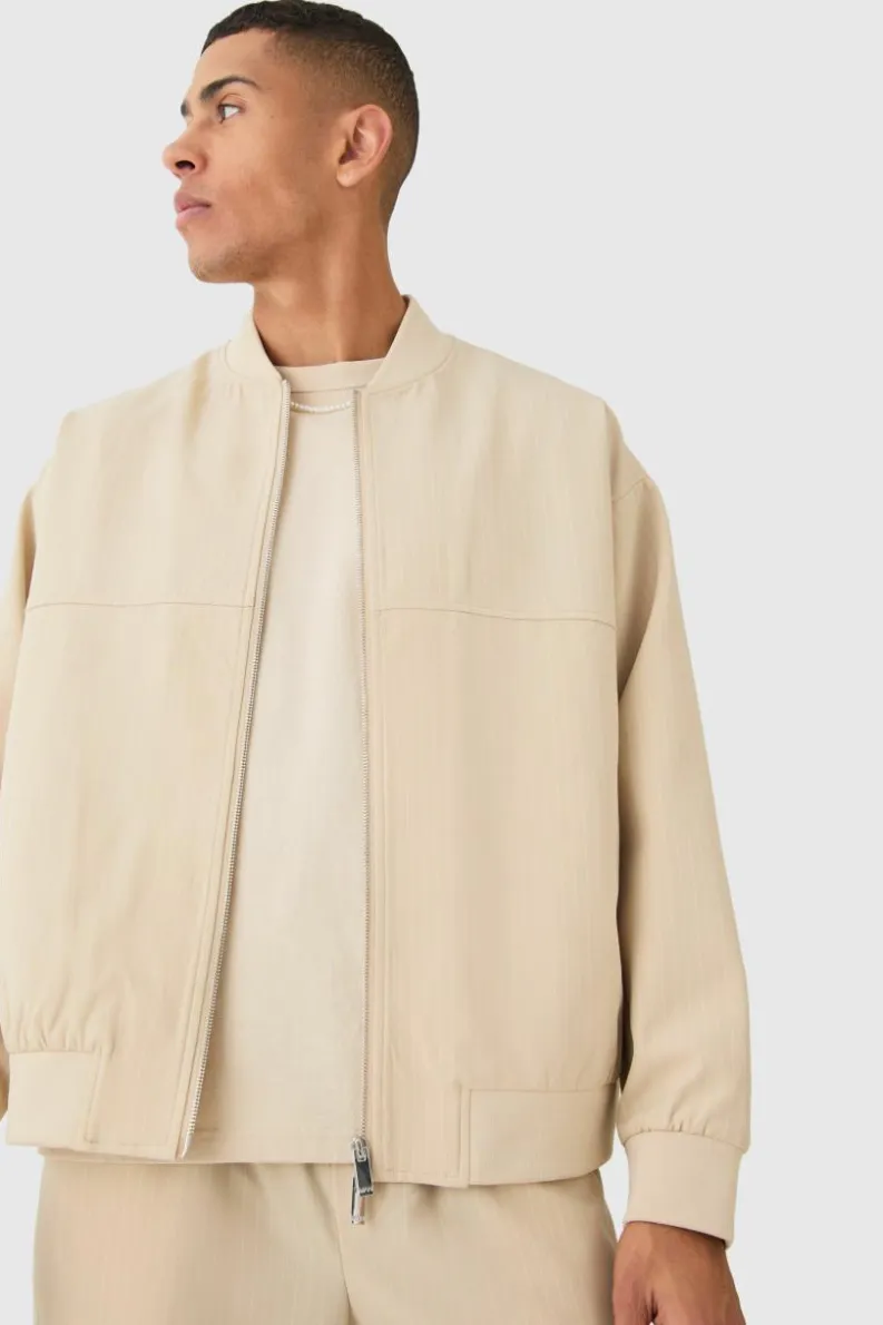 Sale boohoo Pinstripe Oversized Smart Bomber Suit beige