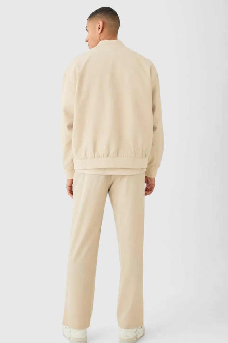 Sale boohoo Pinstripe Oversized Smart Bomber Suit beige