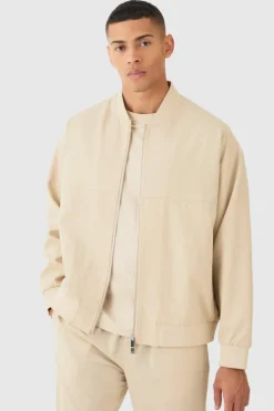Sale boohoo Pinstripe Oversized Smart Bomber Suit beige