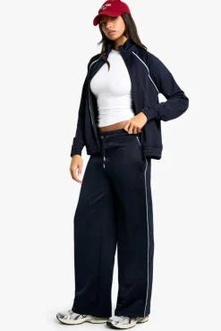 Best Sale boohoo Piping Detail Tricot Wide Leg Jogger navy