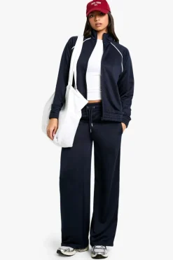 Best Sale boohoo Piping Detail Tricot Wide Leg Jogger navy