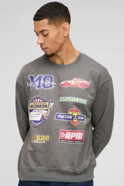 Best boohooMAN Pixar Cars Varsity License Print Sweatshirt charcoal