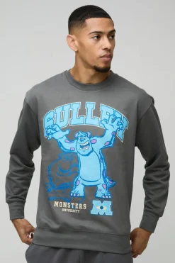 Fashion boohooMAN Pixar Sulley Monsters Inc License Print Sweatshirt charcoal